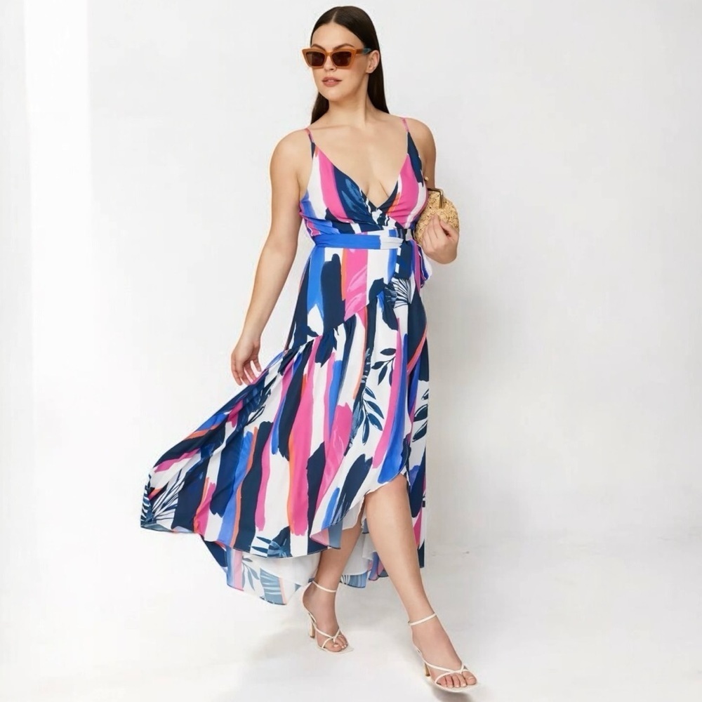 🌻Hutch Colorful Elma Maxi Wrap Short Sleeve Dress Size Large